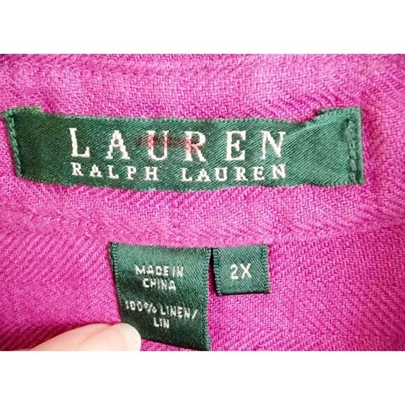 Lauren Ralph Lauren‎ 2X Shirt Women's Button Up Blouse Top Linen Purple LRL - Picture 5 of 6